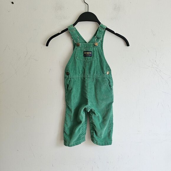 Vintage OshKosh B' Gosh Overalls 18m Green Corduroy Vestbak Made In USA 1980s - Picture 1 of 8